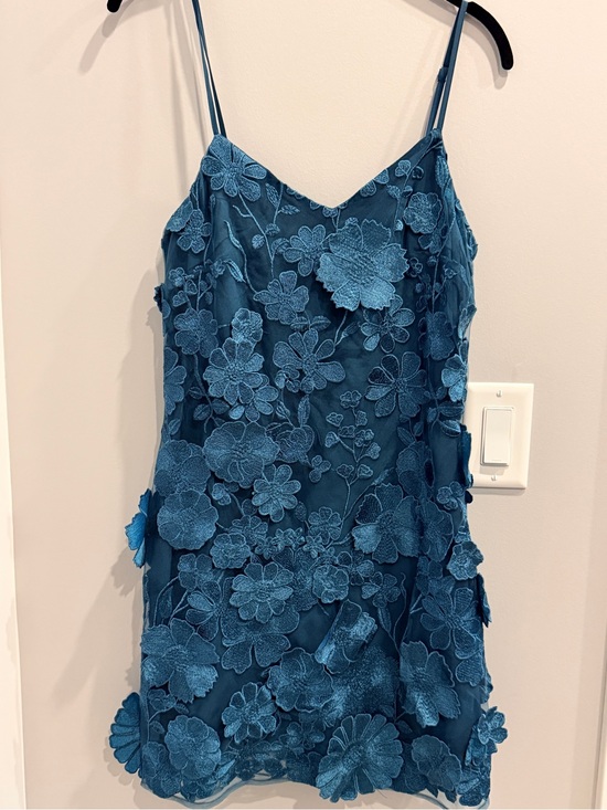 Storia Dresses & Skirts - Storia Teal Floral Appliqué Spaghetti-Strap Mini Dress